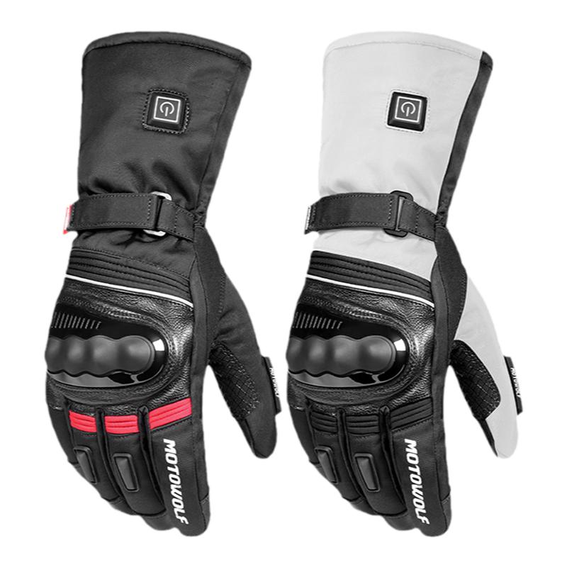 冬季保暖摩托车骑行加热手套防风寒机车装备男女真皮发热调温电热