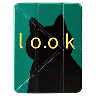 绿色黑猫适用苹果ipad10代保护套平板电脑壳air6/pro带笔槽Y 三折mini7/11代air13寸/4/5/6亚克力情侣硬壳
