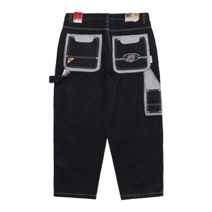 Acusa重磅633长裤型双层工装贴袋牛仔刺绣洗水拼接设计宽松牛仔裤