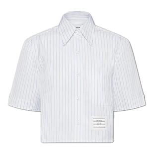 [6期免息][明星同款]THOM BROWNE 女士细条纹府绸短款短袖衬衫