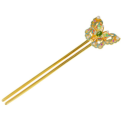 宫里上新正品碧玉蝴蝶u型发簪