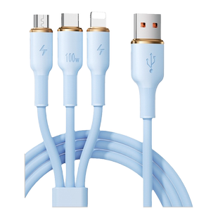 三合一数据线typec液态100w快充线5A适用苹果华为小米vivo安卓通用多头功能一拖三6a手机充电线器车载2米加长