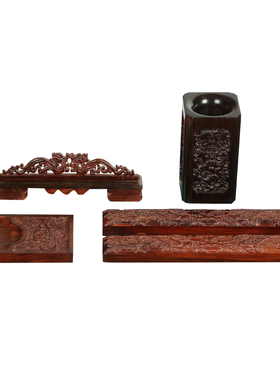 老挝大红酸枝套装收藏书房摆件