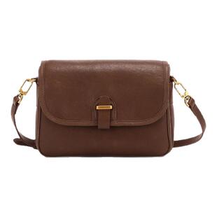 红蜻蜓斜挎包女新款通勤植鞣妈妈生日礼物棕色复古单肩腋下小方包