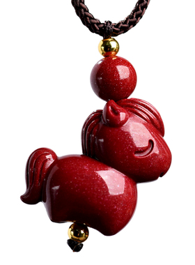 正品保真朱砂生肖小马吊坠挂件