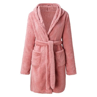 Womens winter warm bathrobe 法兰绒睡袍浴衣珊瑚绒连帽家居服新