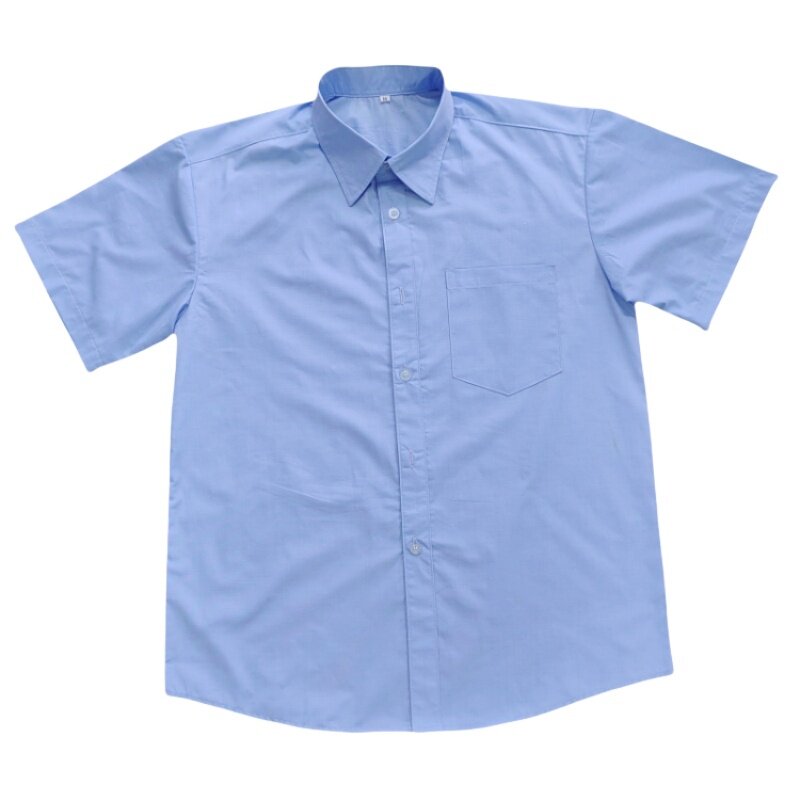 短袖男装天蓝色衬衫工作服衬衣夏季工衣灰色男寸衫工厂服logo定制