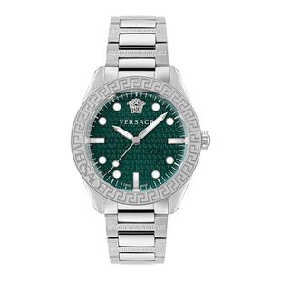 【6期免息】VERSACE范思哲 瑞士轻奢绿盘商务钢带男表送男友礼物