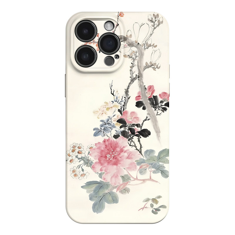国风牡丹 中式水墨适用苹果iphone17手机壳华为pura70小米15荣耀x50红米k80高级感小众vivox200新款一加ACE5
