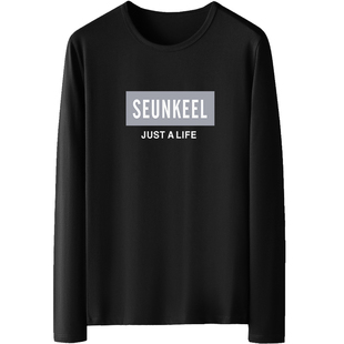 莫代尔长袖t恤男潮流印花春秋款内搭打底衫圆领秋季白色小衫秋衣