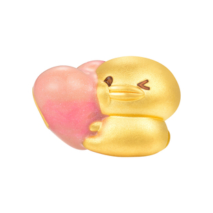 明牌珠宝＆饭粒猫与包子鸭联名黄金串珠 足金爱心鸭转运珠AFP1404