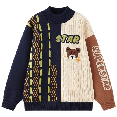 [VIP]MQD童装男童毛衣2025冬季新款儿童撞色拼接加厚保暖半高领针