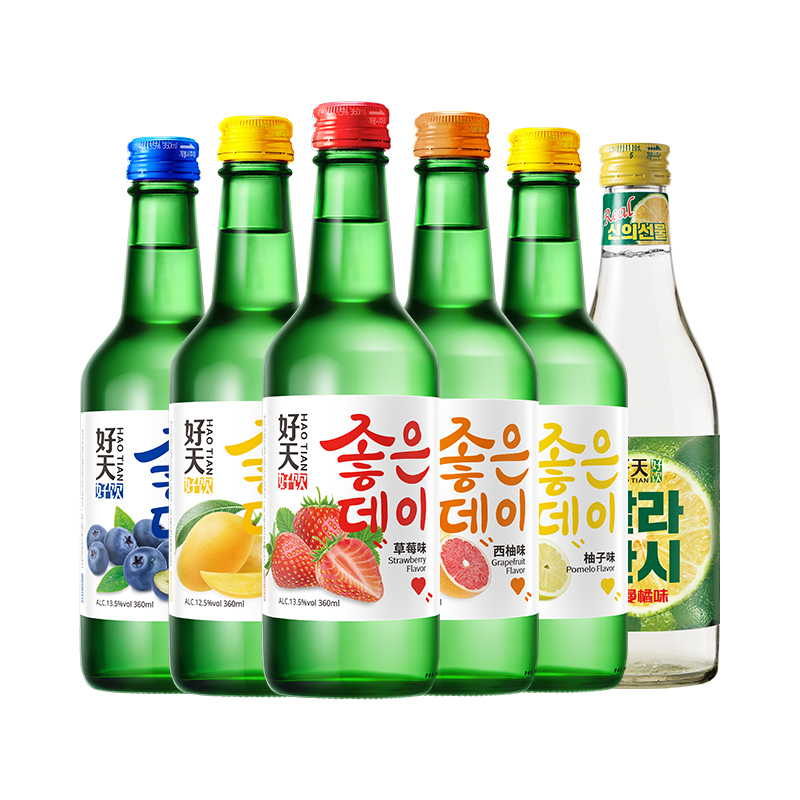 好天好飲燒酒韓國(guó)果酒女士低度微醺清酒青葡萄味酒360ml*6瓶甜酒