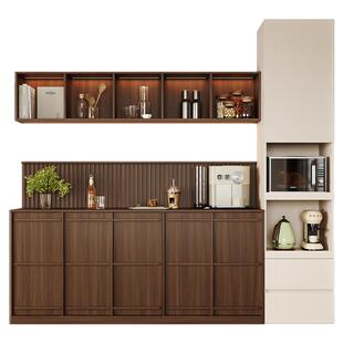 复古风骨骼线组合餐边柜家用一体格栅餐厅边柜储物柜定制收纳柜子