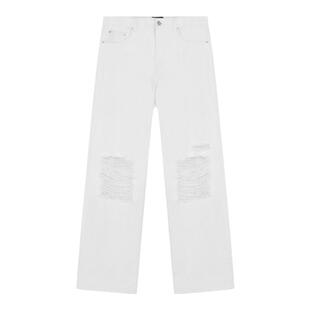 【免费改裤】WE11DONE女士经典宽松时尚破洞直筒中腰阔腿牛仔裤