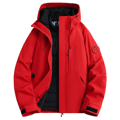 稻草人红色冲锋衣女2025新款羽绒内胆滑雪服户外防风保暖加厚外套