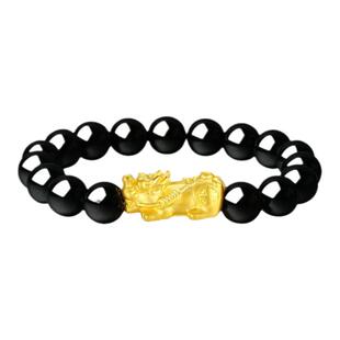 周大生黄金貔貅手链男转运珠金珠黑曜石男士手串送男友生日礼物