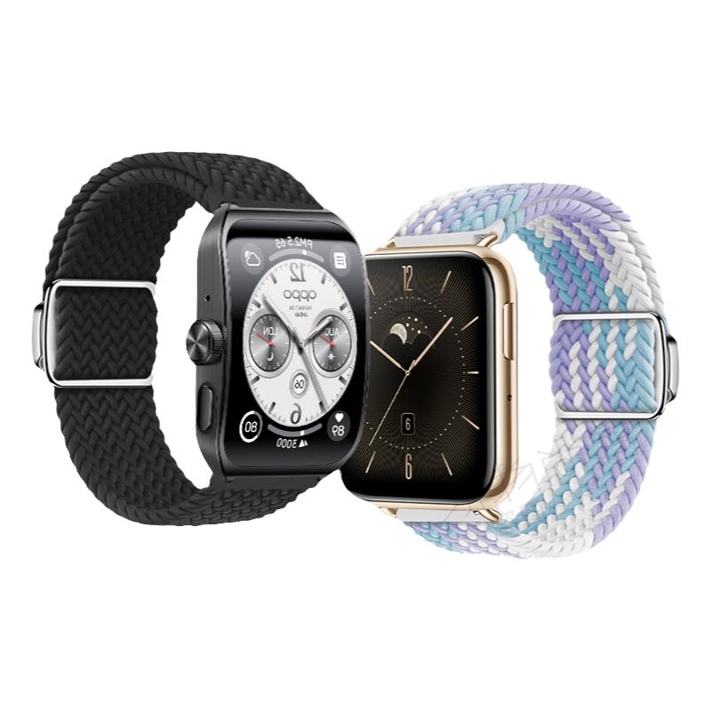 适用OPPO watch3手表4Pro表带OPPO Watch X2mini磁吸扣编织滑扣oppowatch3pro智能3/2/1代运动男腕表带春夏女