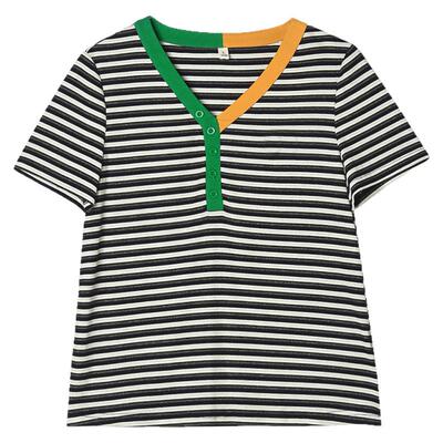 修身彩色亨利衫弹力条纹T恤