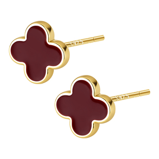 S925银针红色四叶草耳钉女轻奢小众本命年新年耳饰2026新款耳环