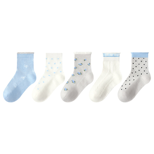 女童袜子春夏季薄款纯棉儿童夏天蓝色网眼袜女孩宝宝无骨透气短袜