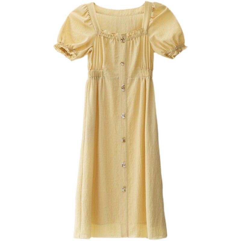 创宙 vimi原创方领裙2021夏季新品通勤收腰显瘦连衣裙性感修身纯色长裙