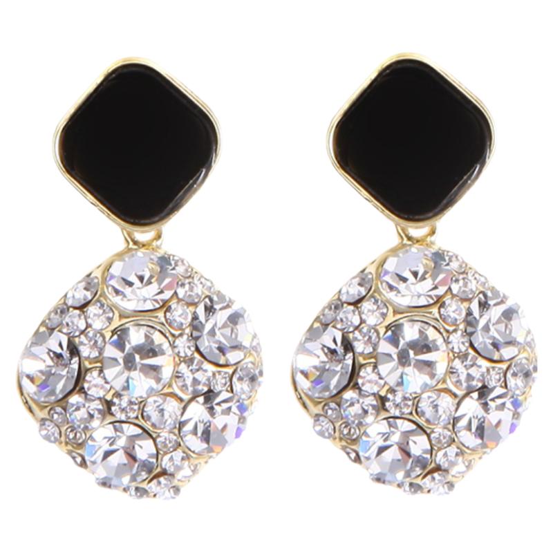 黑色菱形职场百搭耳钉气质高级感显脸瘦耳环简约小众2025年新款潮