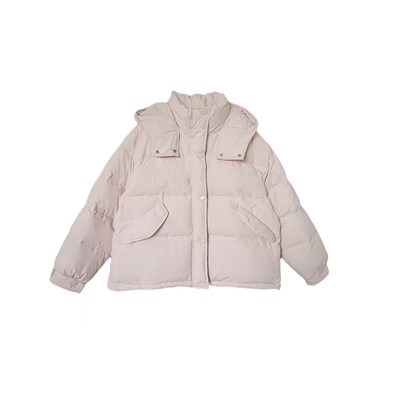 四格连帽加厚短款面包羽绒服