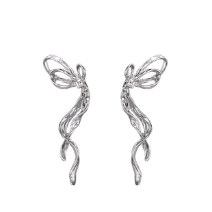 蝴蝶结流苏耳夹无耳洞女小众设计耳骨夹独特银针耳钉长款耳环耳饰
