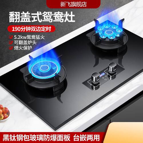 新飞新款燃气灶双灶家用天然气台嵌两用液化气翻盖猛火煤气灶新款
