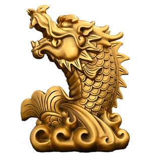 纯黄铜龙头鱼摆件鳌鱼鲤鱼五脊六兽鸱吻占鳌头客厅办公室家居饰品
