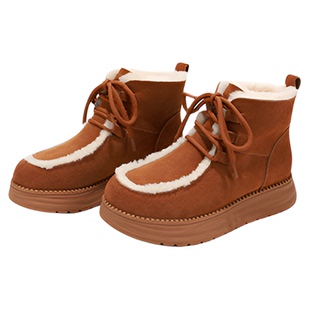 GNC防滑厚底雪地靴女靴子2025新款增高东北棉鞋棕色高帮保暖短靴