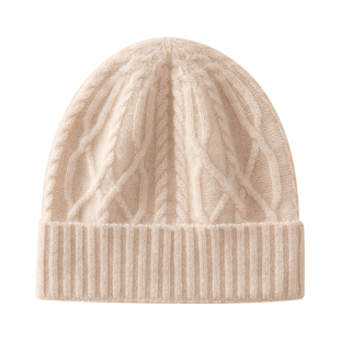 无缝时尚绞花100%纯山羊绒帽子男女针织护耳帽韩版百搭保暖毛线帽