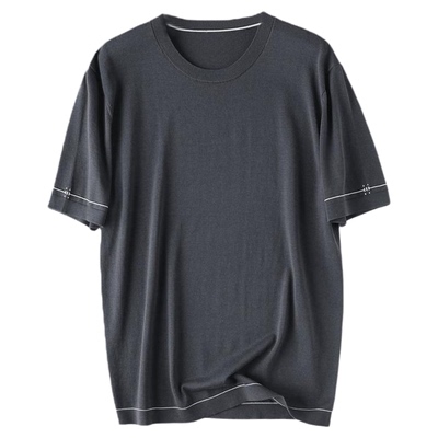 凉感蚕丝麻棉撞色条纹T恤轻商务