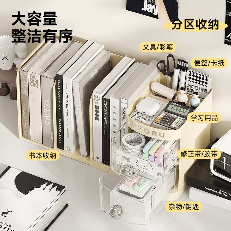 可伸缩书立架学生桌面架多功能收纳盒书本家用文具文件收纳抽屉式