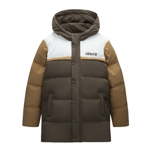 Levis李维斯儿童长款羽绒服男女童2025冬季新款撞色外套加厚童装