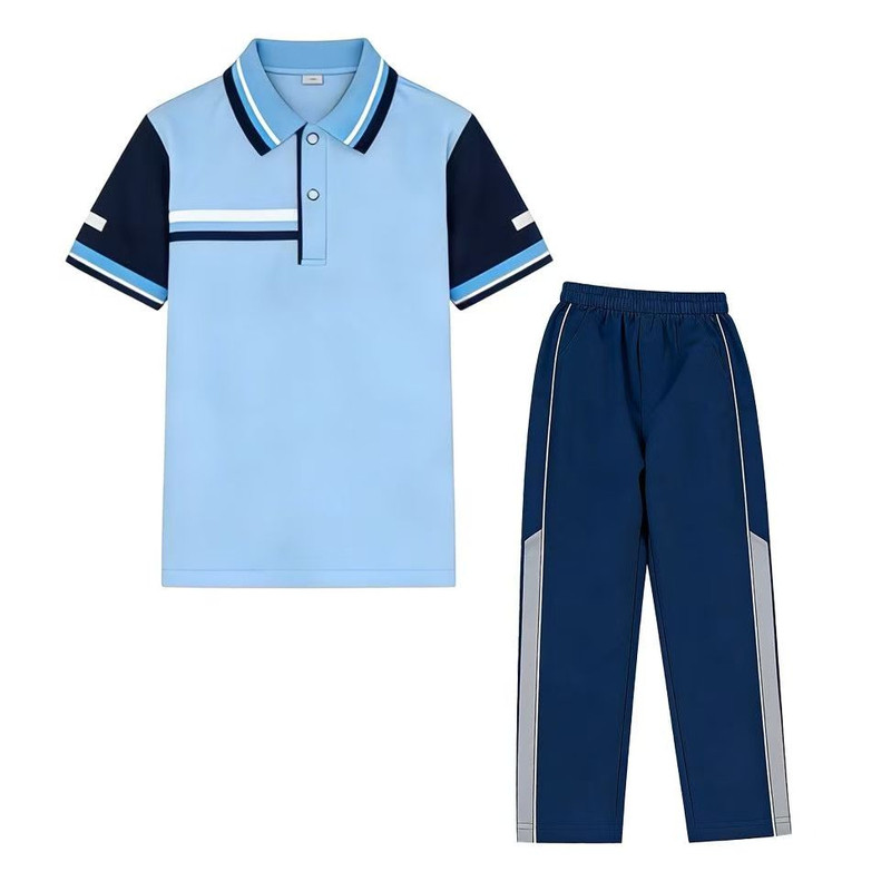 广东省揭阳市榕城统一小学生夏季短袖上衣长裤两件套校服运动套装