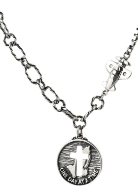 现货s925纯银中性十字架圆牌项链