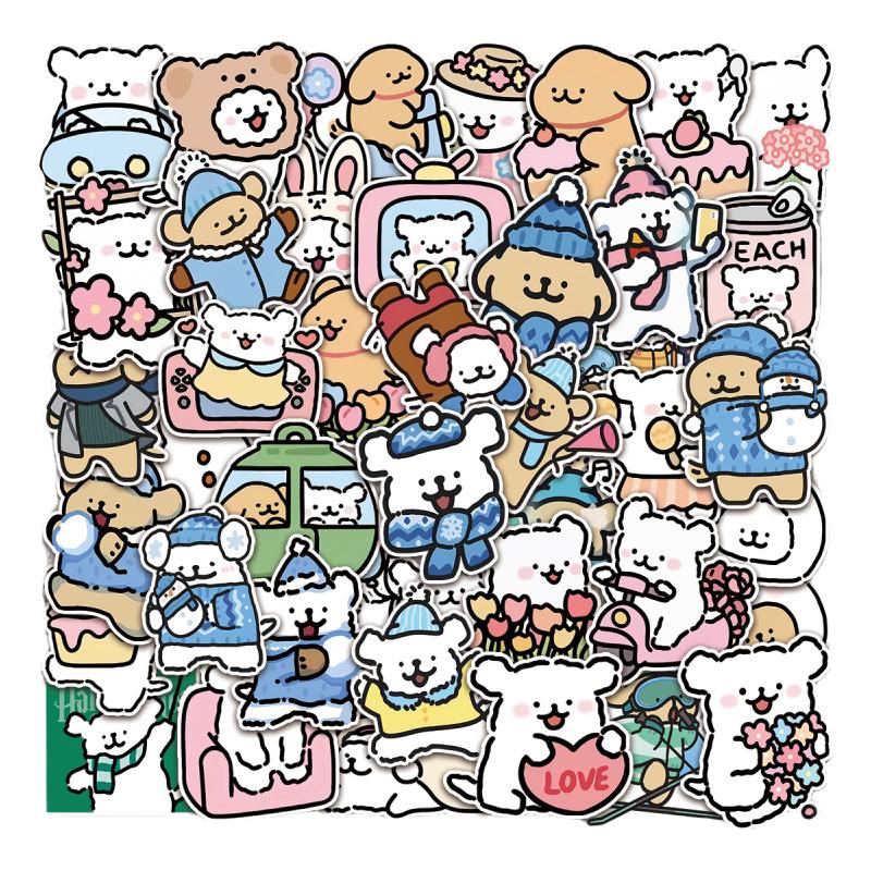 50张冬日卡通线条小狗防水贴画