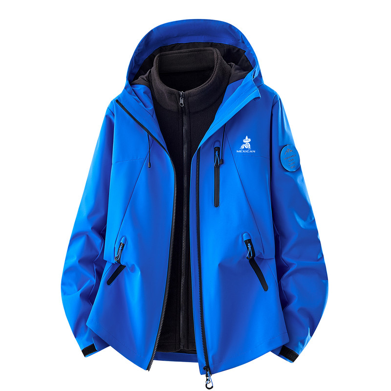 稻草人蓝色冲锋衣女三合一登山服