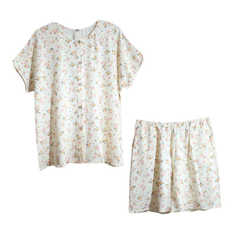 女纯棉双层纱家居服睡衣