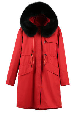 红色派克服女2027加厚獭兔毛内胆皮毛一体中长款尼克服本命年皮草