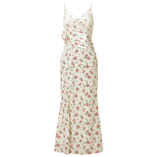 【奥莱】MAXRIENY粉花宫廷复古风立体花丝绒提花连衣裙裙子