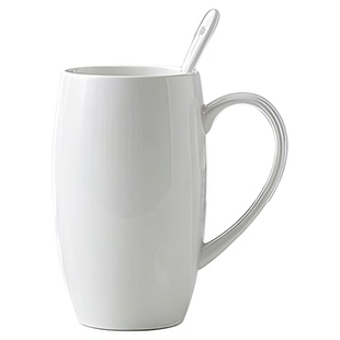 正品骨瓷大水杯陶瓷大容量马克杯带盖杯子创意腰鼓杯赠杯垫勺包邮