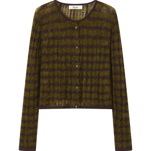 7AM10PM 百搭黄咖条纹马海毛开衫毛衣 个性轻薄开衫外套气质上衣