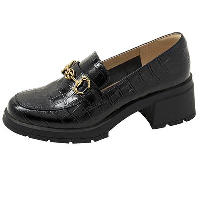 康莉粗跟小皮鞋英伦风