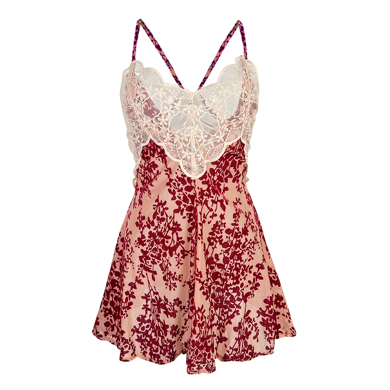 今夕何夕性感睡衣女秋冬轻奢高级感复古透视丝绒纯欲小胸吊带睡裙