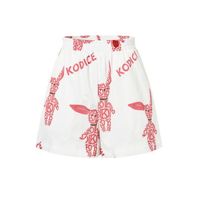 kodice白色印花松紧腰A字短裤