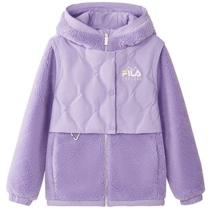 FILA斐乐儿童童装外套冬季新款中大童女童保暖户外连帽羽绒服