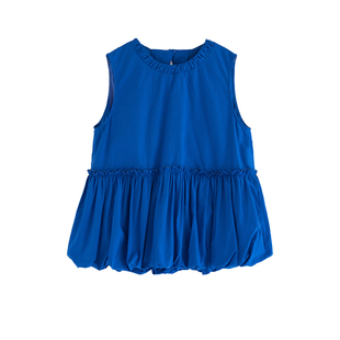 古苔 蓝色花苞上衣 黄皮人生蓝衬衫 都勇敢的去穿 夏日显瘦背心女